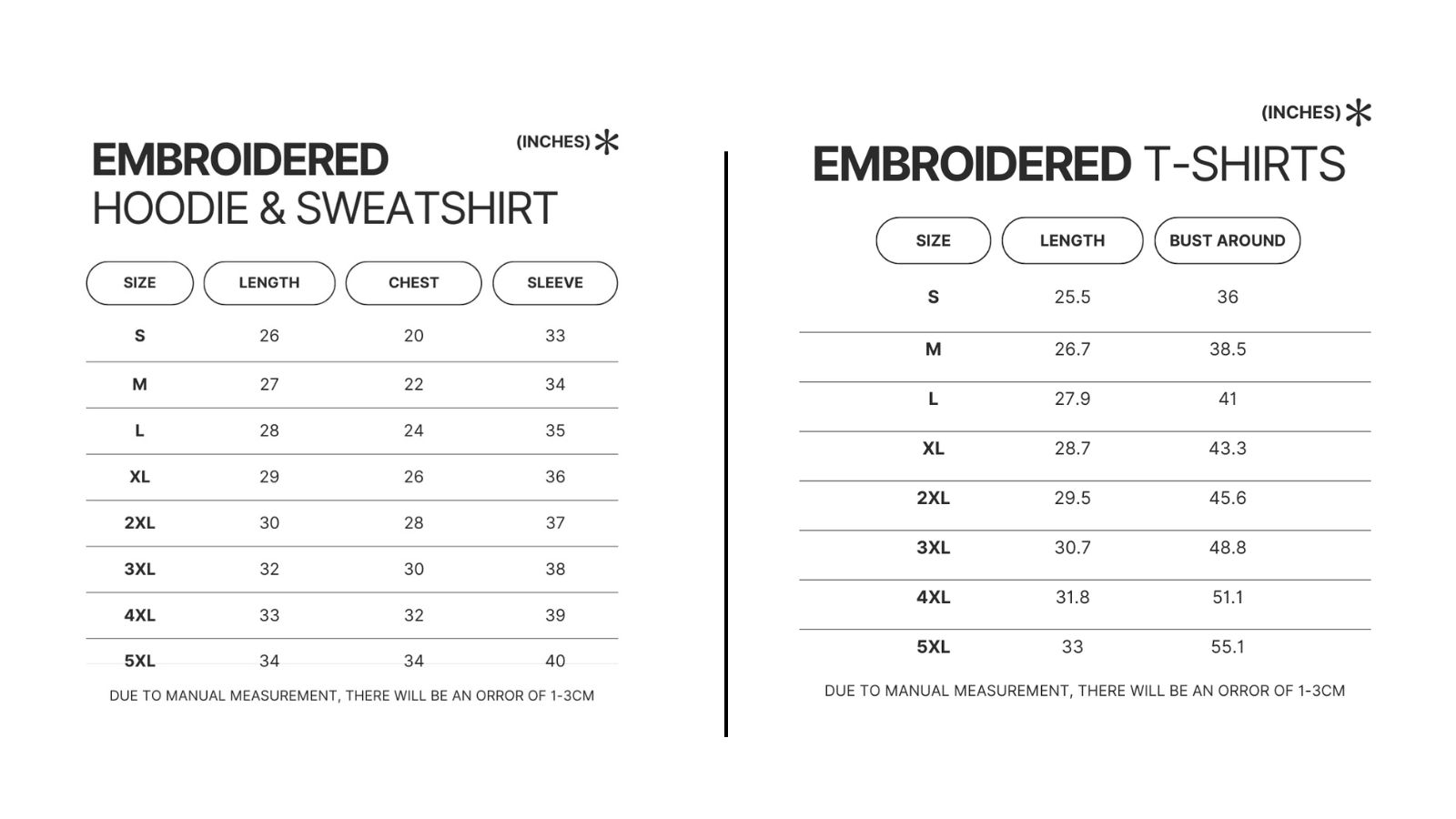 Product size chart