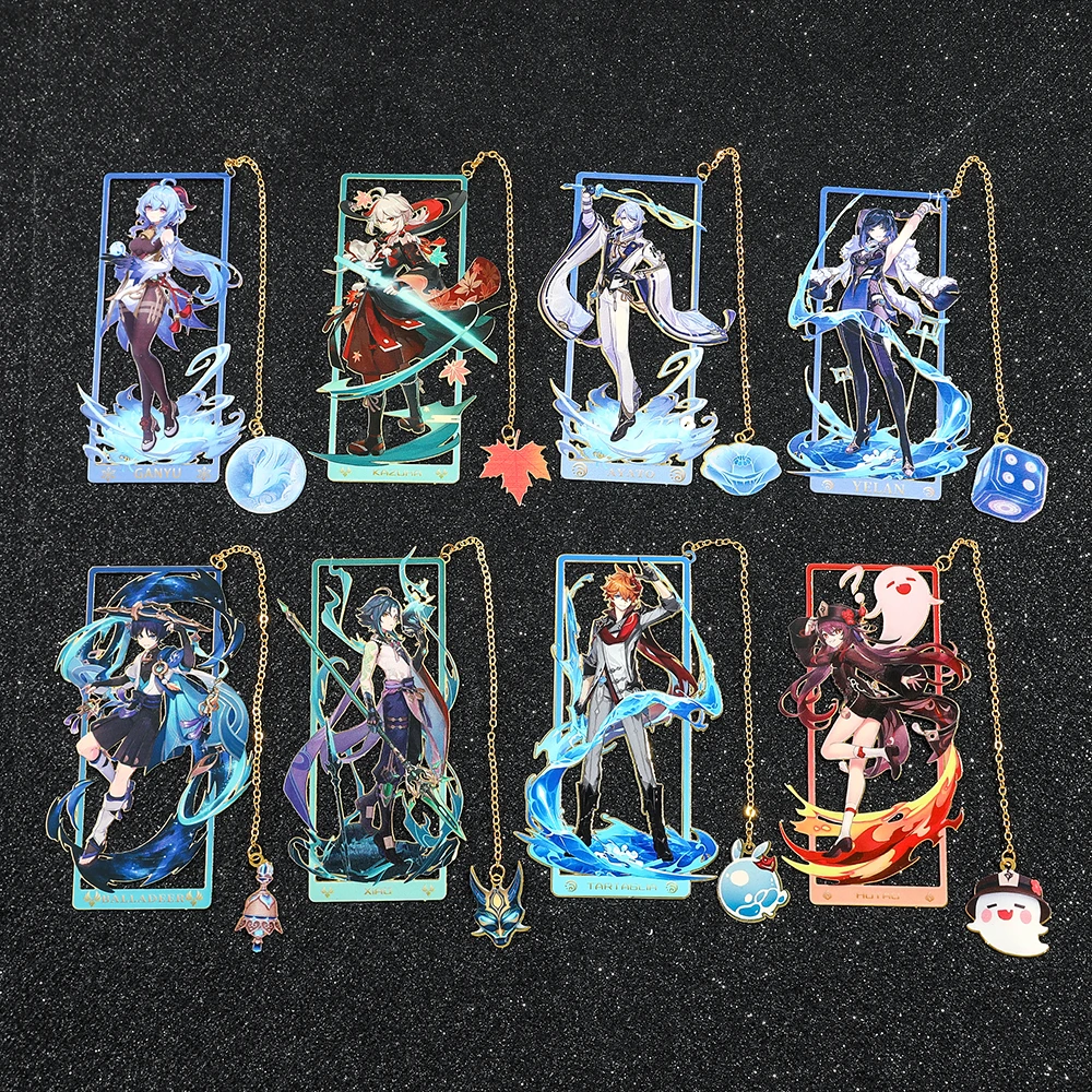 kf S46257b1e49184884815130df0d62fae4d Genshin Impact Figure Metal Book Mark for Women Men Game Fans Collection Gifts Bookmark Page Mark - Genshin Merch