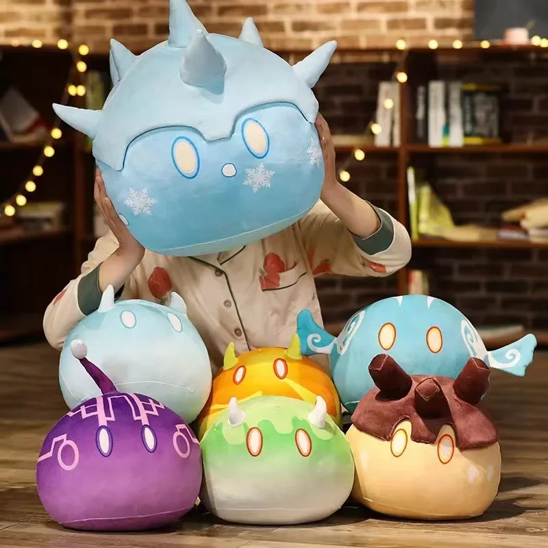 kf Sa72df2bc584147bba779f9e72deee4bfV Genshin Impact Slime Plush Toys Anime Doll Element Anemo Electro Pyro Cryo Hydro Geo Dendro Soft - Genshin Merch
